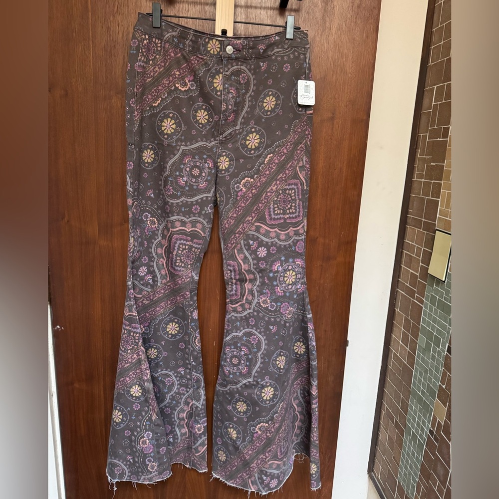 Free People Paisley Flare Jeans in Chocolate combo